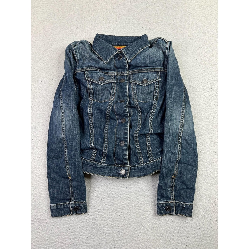 Vintage Gap Denim Jacket Womens XS Blue Lambswool Lined Button Front Warm 2000s
